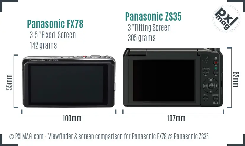Panasonic FX78 vs Panasonic ZS35 Screen and Viewfinder comparison