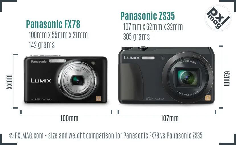Panasonic FX78 vs Panasonic ZS35 size comparison