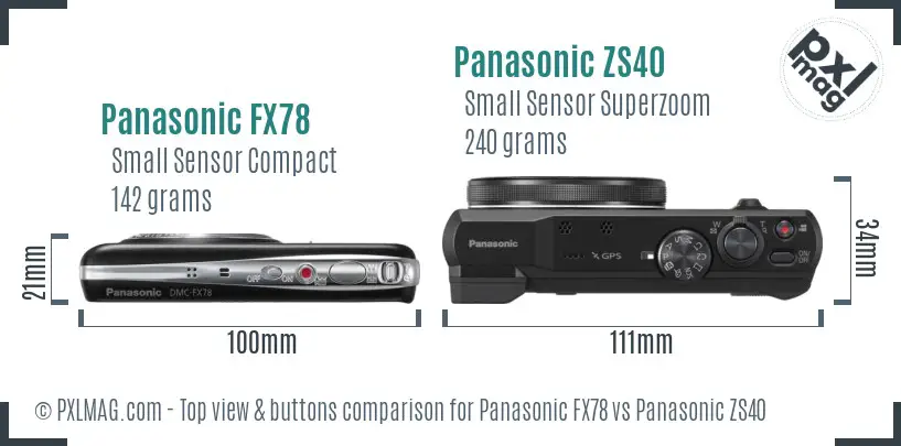 Panasonic FX78 vs Panasonic ZS40 top view buttons comparison