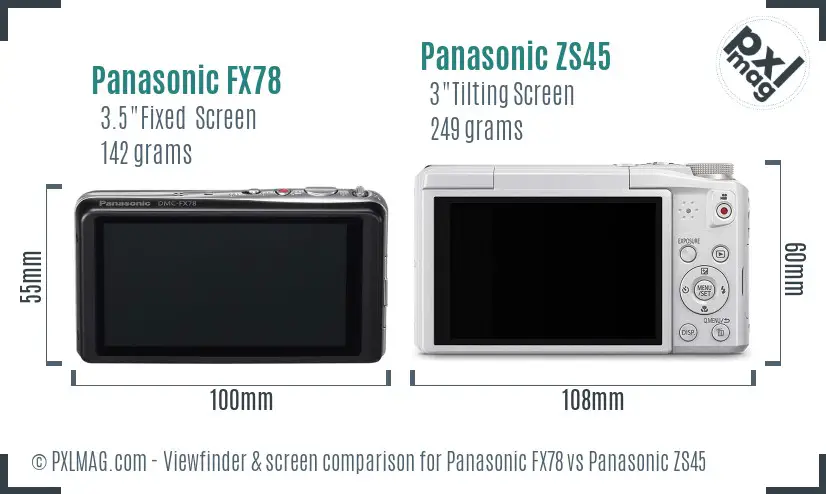 Panasonic FX78 vs Panasonic ZS45 Screen and Viewfinder comparison