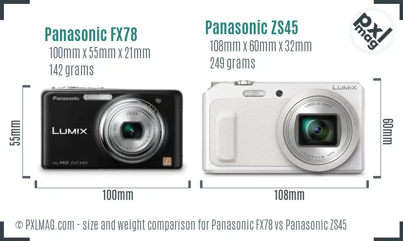 Panasonic FX78 vs Panasonic ZS45 size comparison