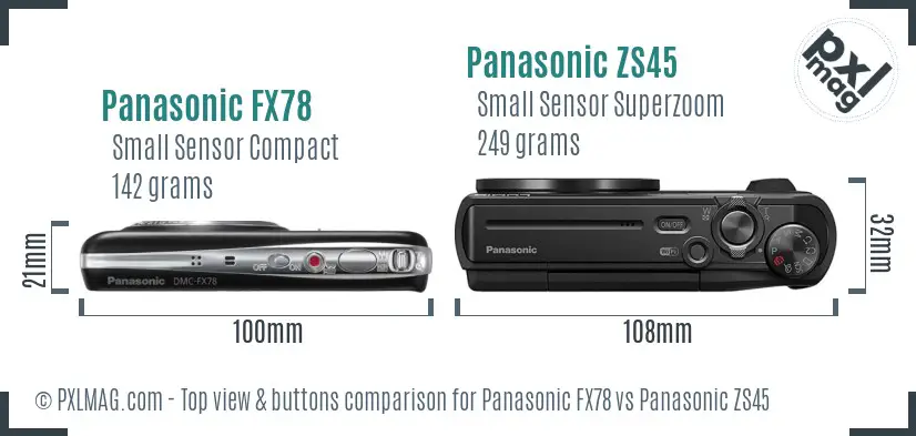 Panasonic FX78 vs Panasonic ZS45 top view buttons comparison