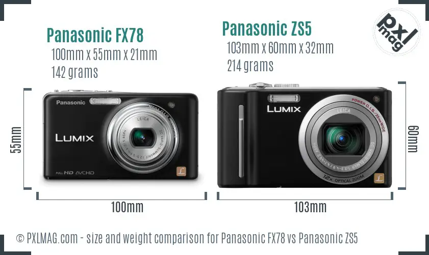 Panasonic FX78 vs Panasonic ZS5 size comparison
