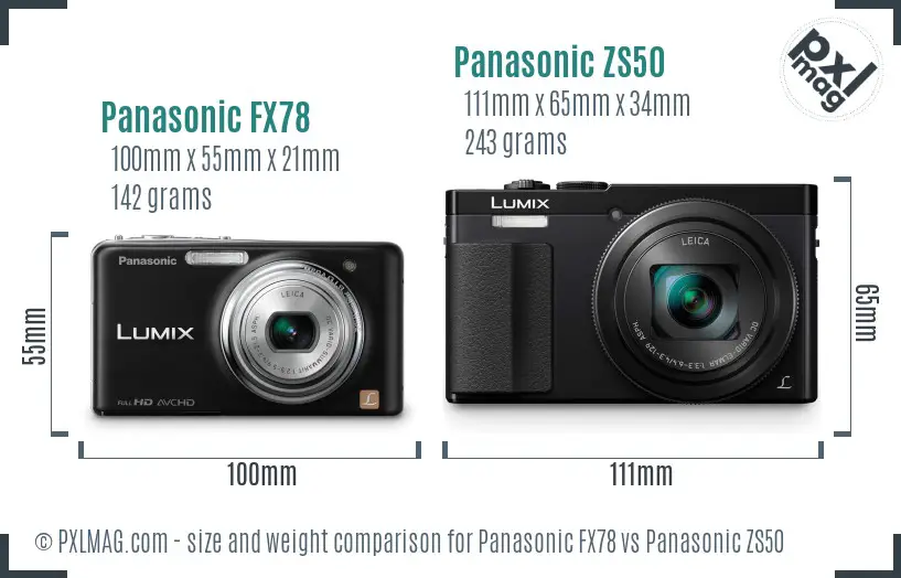 Panasonic FX78 vs Panasonic ZS50 size comparison