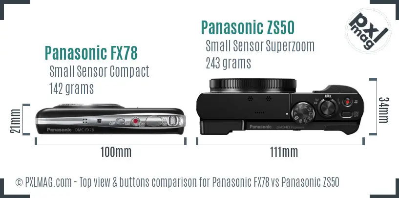Panasonic FX78 vs Panasonic ZS50 top view buttons comparison