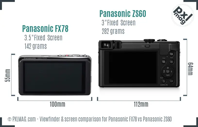 Panasonic FX78 vs Panasonic ZS60 Screen and Viewfinder comparison