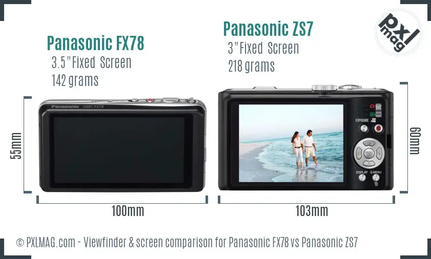 Panasonic FX78 vs Panasonic ZS7 Screen and Viewfinder comparison