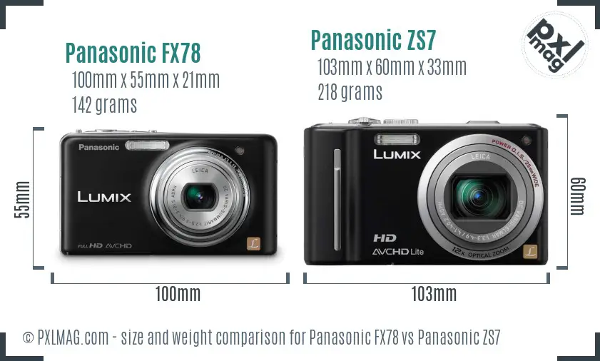 Panasonic FX78 vs Panasonic ZS7 size comparison