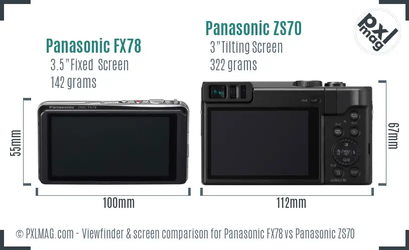Panasonic FX78 vs Panasonic ZS70 Screen and Viewfinder comparison