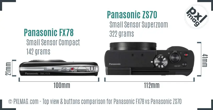 Panasonic FX78 vs Panasonic ZS70 top view buttons comparison