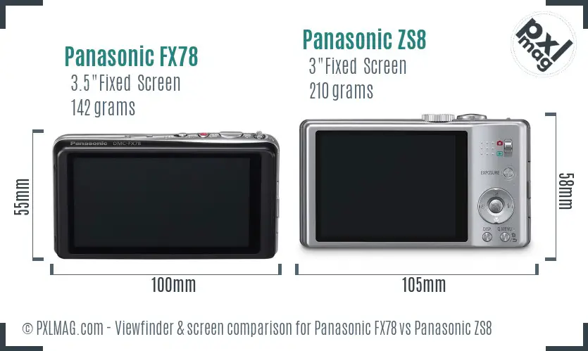Panasonic FX78 vs Panasonic ZS8 Screen and Viewfinder comparison