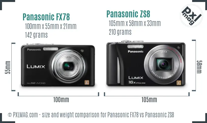 Panasonic FX78 vs Panasonic ZS8 size comparison