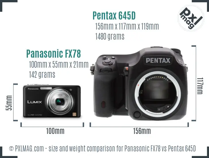 Panasonic FX78 vs Pentax 645D size comparison