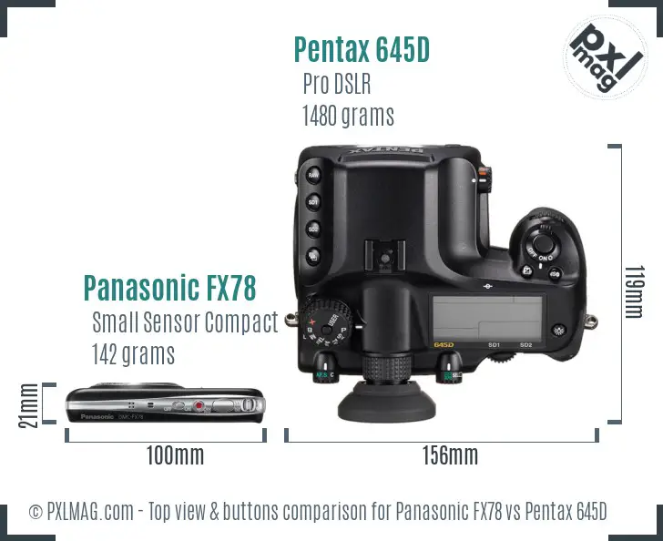 Panasonic FX78 vs Pentax 645D top view buttons comparison