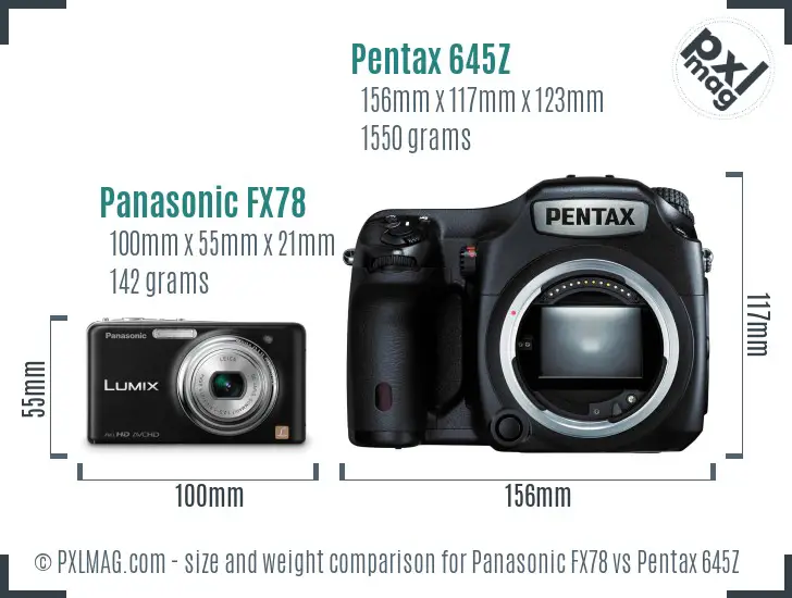 Panasonic FX78 vs Pentax 645Z size comparison