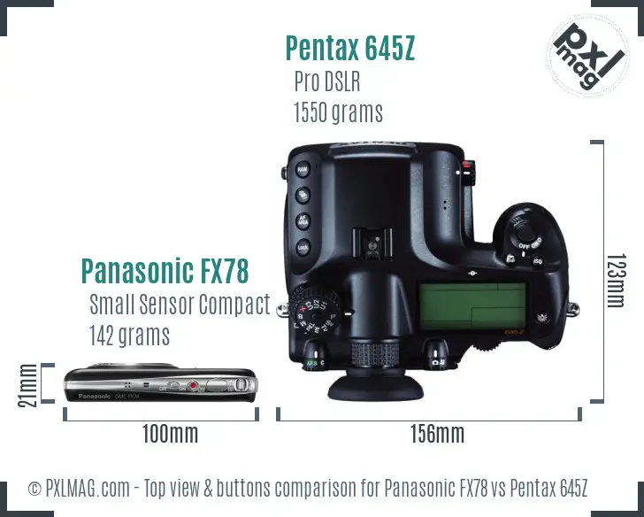 Panasonic FX78 vs Pentax 645Z top view buttons comparison