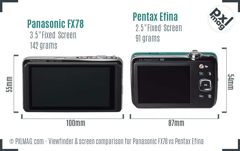 Panasonic FX78 vs Pentax Efina Screen and Viewfinder comparison