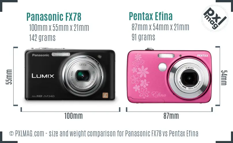 Panasonic FX78 vs Pentax Efina size comparison