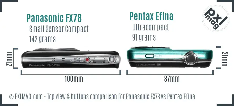 Panasonic FX78 vs Pentax Efina top view buttons comparison
