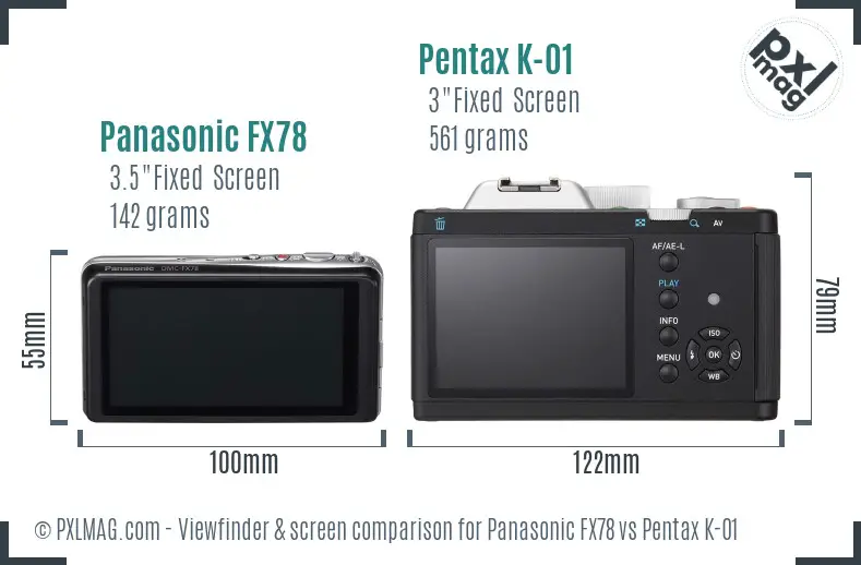 Panasonic FX78 vs Pentax K-01 Screen and Viewfinder comparison