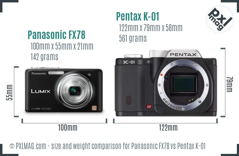 Panasonic FX78 vs Pentax K-01 size comparison