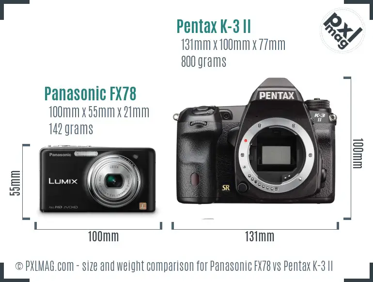 Panasonic FX78 vs Pentax K-3 II size comparison