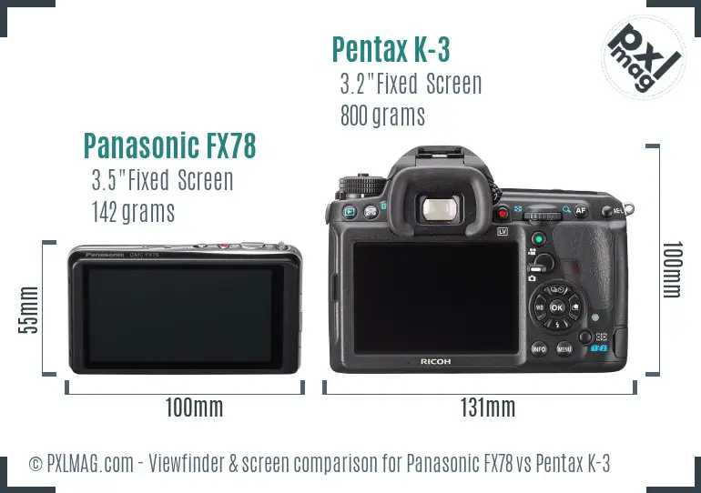 Panasonic FX78 vs Pentax K-3 Screen and Viewfinder comparison