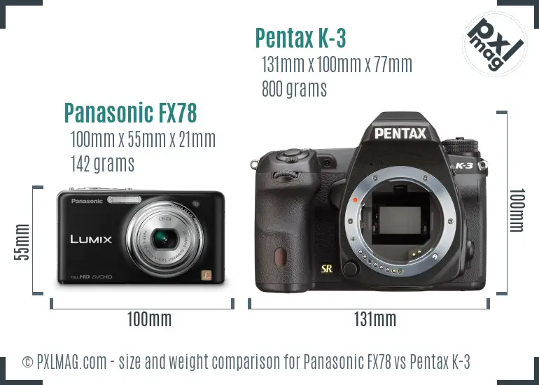 Panasonic FX78 vs Pentax K-3 size comparison