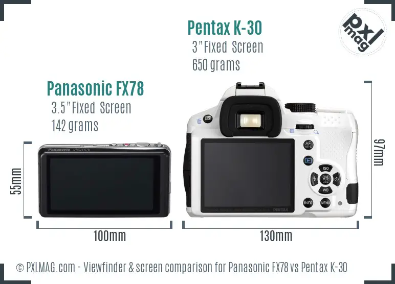 Panasonic FX78 vs Pentax K-30 Screen and Viewfinder comparison