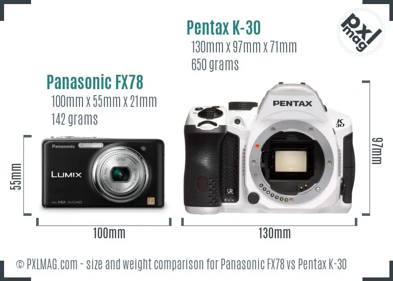 Panasonic FX78 vs Pentax K-30 size comparison