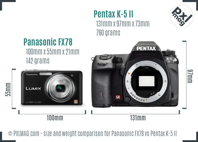 Panasonic FX78 vs Pentax K-5 II size comparison