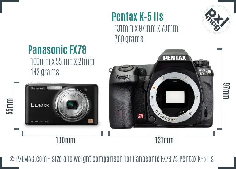 Panasonic FX78 vs Pentax K-5 IIs size comparison