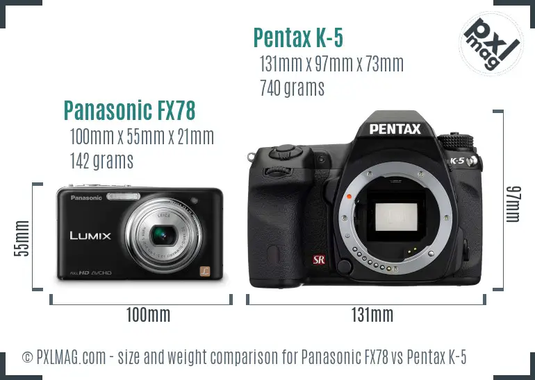 Panasonic FX78 vs Pentax K-5 size comparison