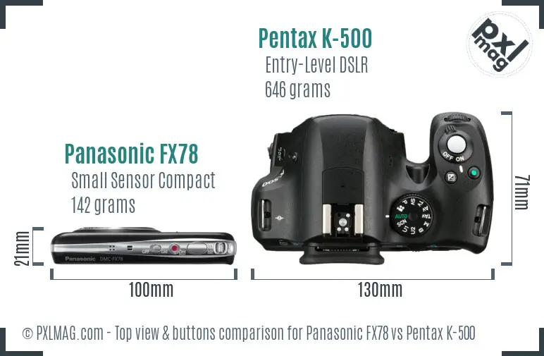 Panasonic FX78 vs Pentax K-500 top view buttons comparison