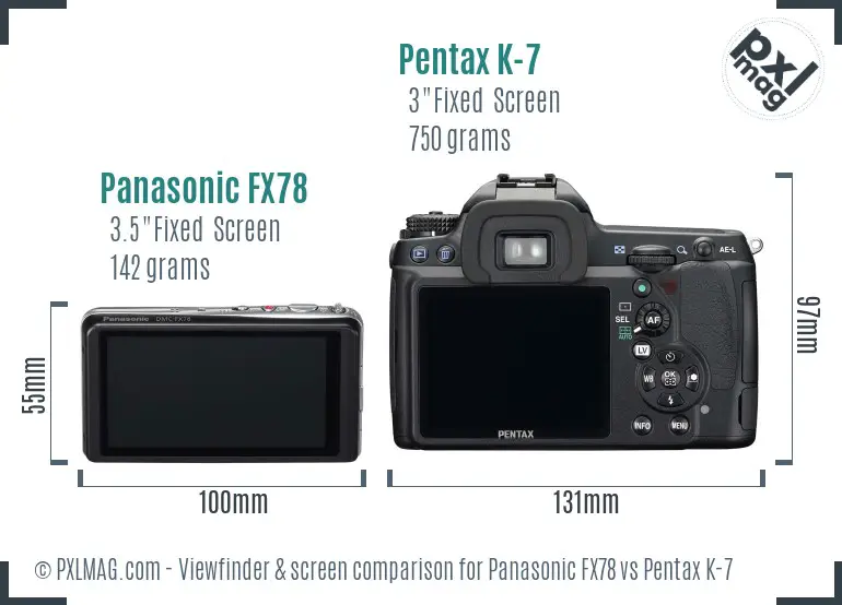 Panasonic FX78 vs Pentax K-7 Screen and Viewfinder comparison