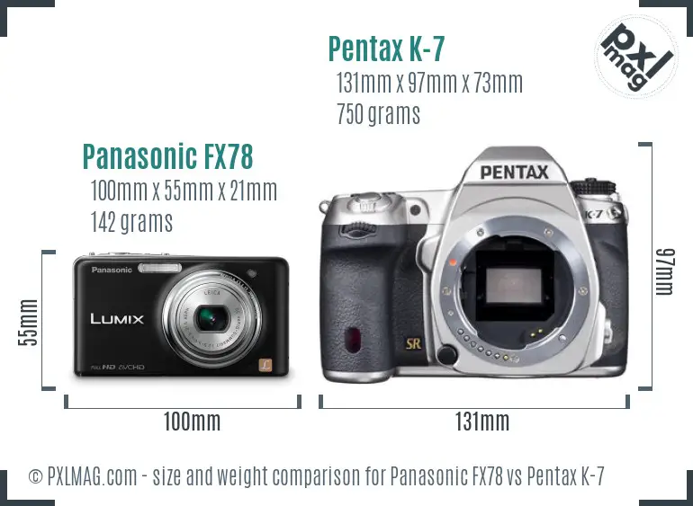 Panasonic FX78 vs Pentax K-7 size comparison