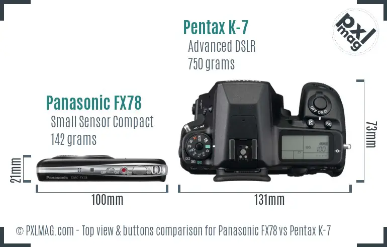 Panasonic FX78 vs Pentax K-7 top view buttons comparison