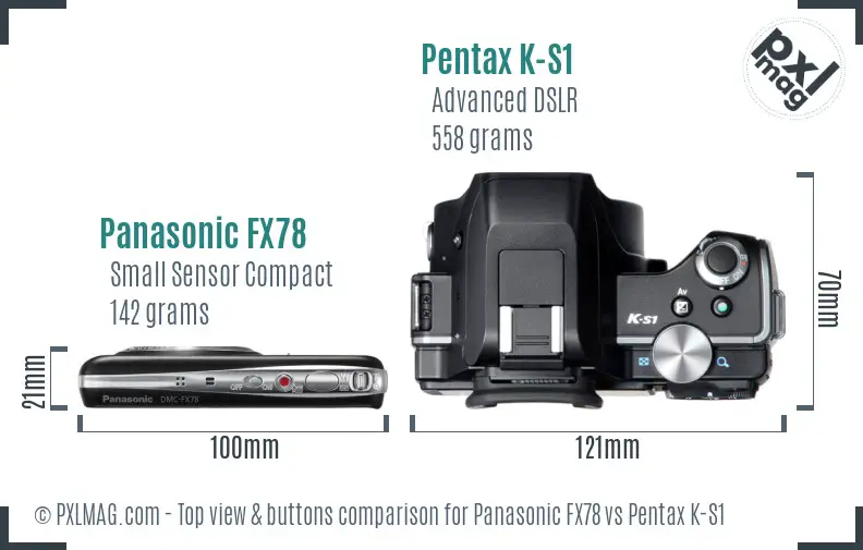 Panasonic FX78 vs Pentax K-S1 top view buttons comparison