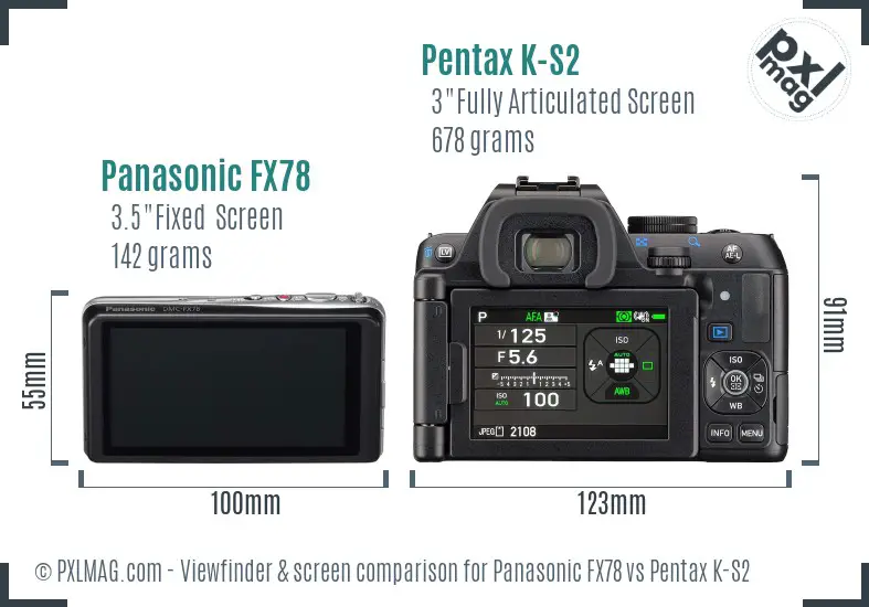 Panasonic FX78 vs Pentax K-S2 Screen and Viewfinder comparison