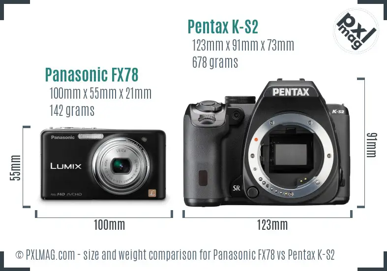 Panasonic FX78 vs Pentax K-S2 size comparison