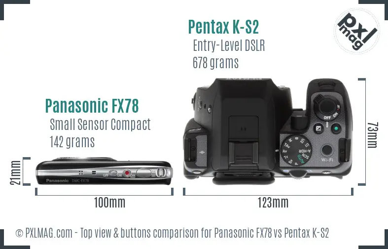 Panasonic FX78 vs Pentax K-S2 top view buttons comparison