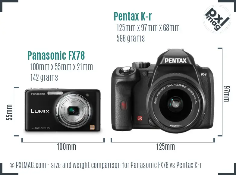 Panasonic FX78 vs Pentax K-r size comparison