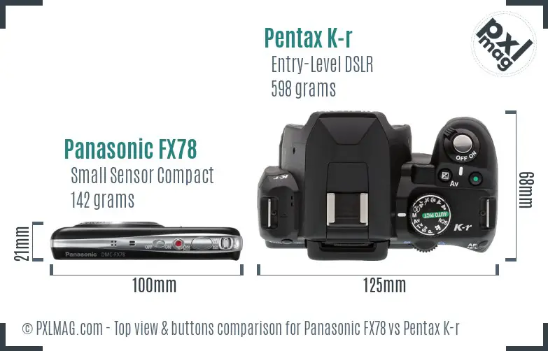 Panasonic FX78 vs Pentax K-r top view buttons comparison