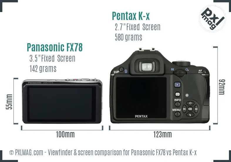 Panasonic FX78 vs Pentax K-x Screen and Viewfinder comparison