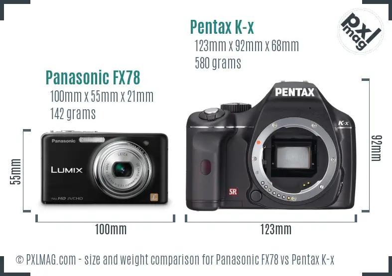 Panasonic FX78 vs Pentax K-x size comparison