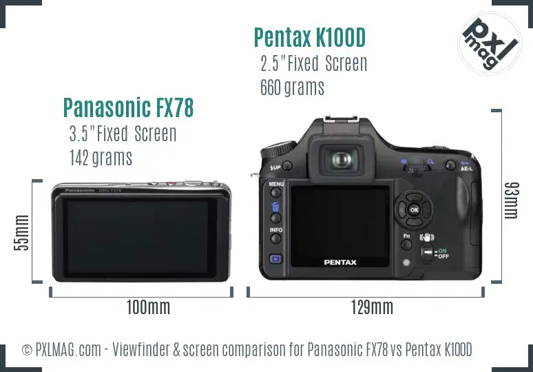 Panasonic FX78 vs Pentax K100D Screen and Viewfinder comparison