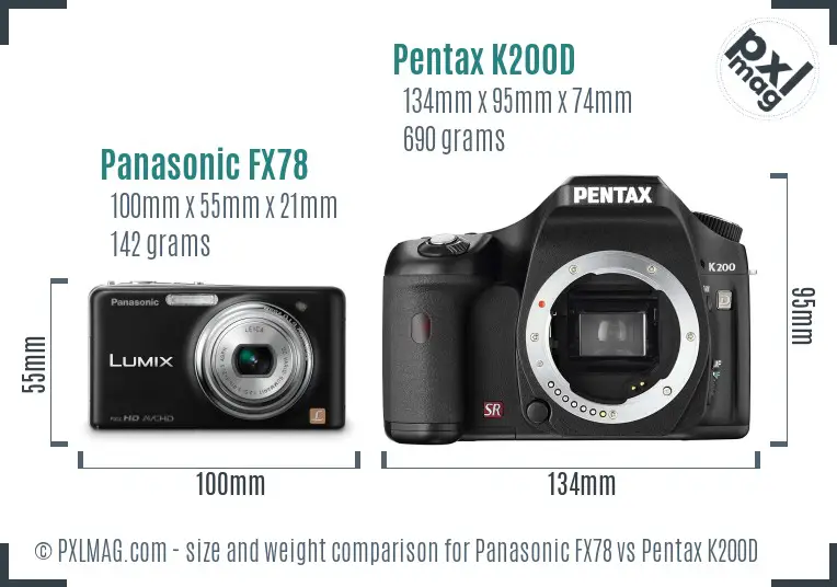 Panasonic FX78 vs Pentax K200D size comparison