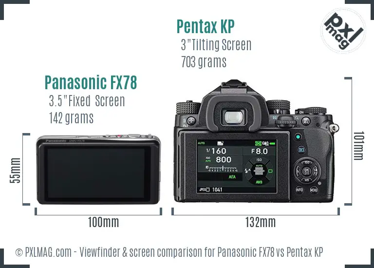 Panasonic FX78 vs Pentax KP Screen and Viewfinder comparison