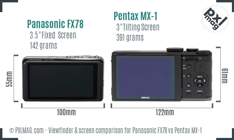 Panasonic FX78 vs Pentax MX-1 Screen and Viewfinder comparison