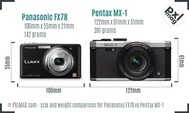 Panasonic FX78 vs Pentax MX-1 size comparison